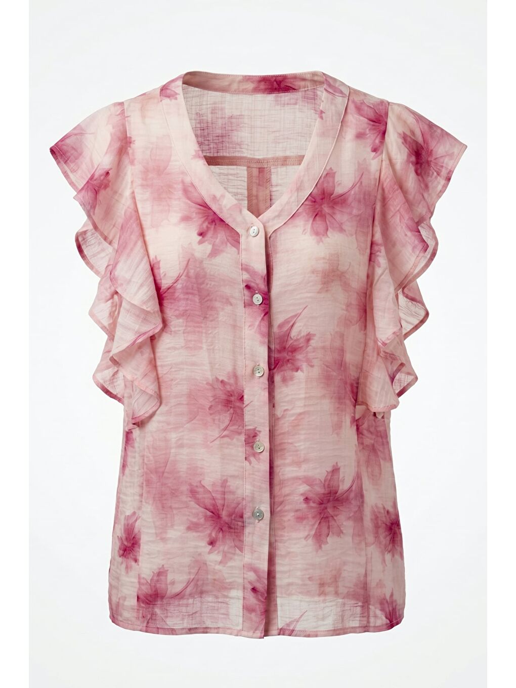 Fırfır Detaylı Gömlek - Pembe-3