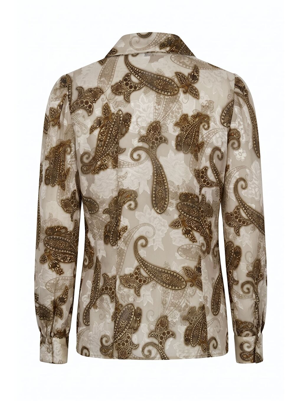 Şal Desen Kolu Büzgülü Gömlek - Bej-6