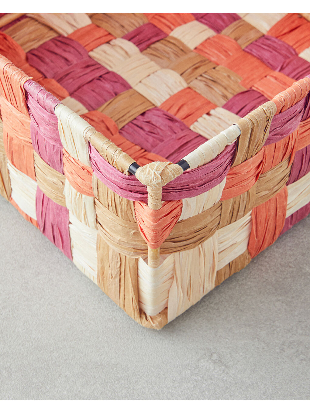 Modern Square Kağıt İp Sepet 22x22x10cm Turuncu-2