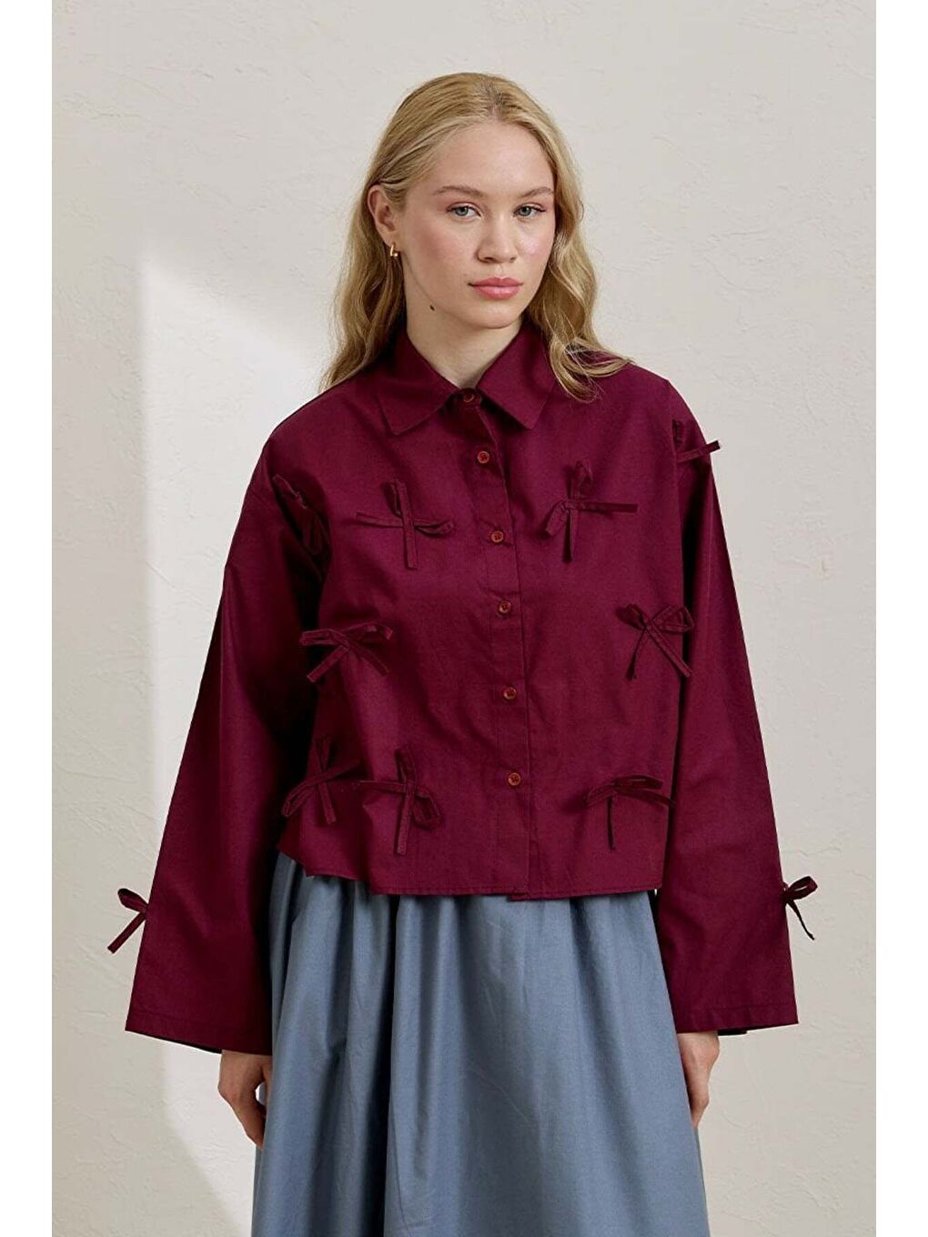 Mürdüm Fiyonk Detay Crop Gömlek-2