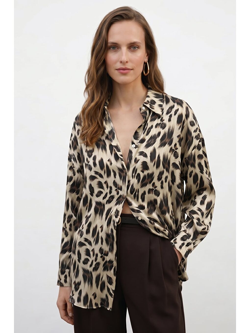 Siyah Leopar Desen Salaş Gömlek - Leopar-3