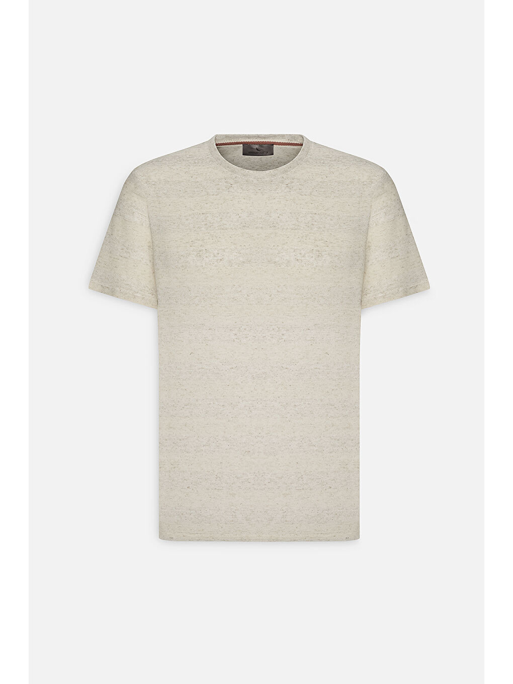 Erkek Bej-Ekru Keten Slim Fit Dar Kesim Bisiklet Yaka Çizgili Tişört-5