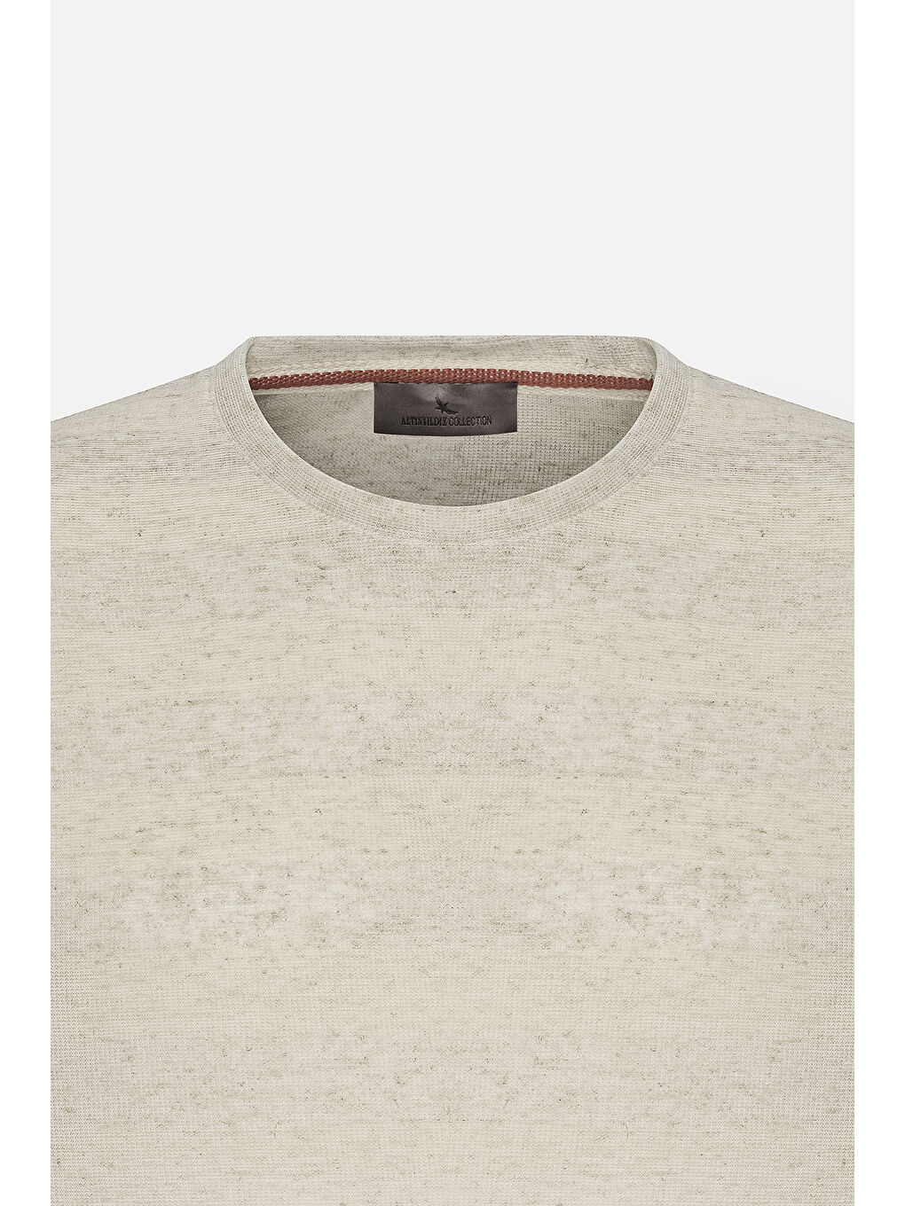 Erkek Bej-Ekru Keten Slim Fit Dar Kesim Bisiklet Yaka Çizgili Tişört-6