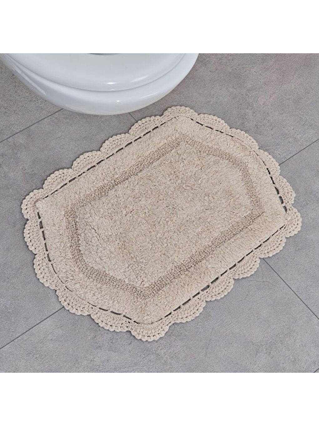 Soft Lace 2'li Banyo Paspası - Bej - 40x60 cm + 60x90 cm-2