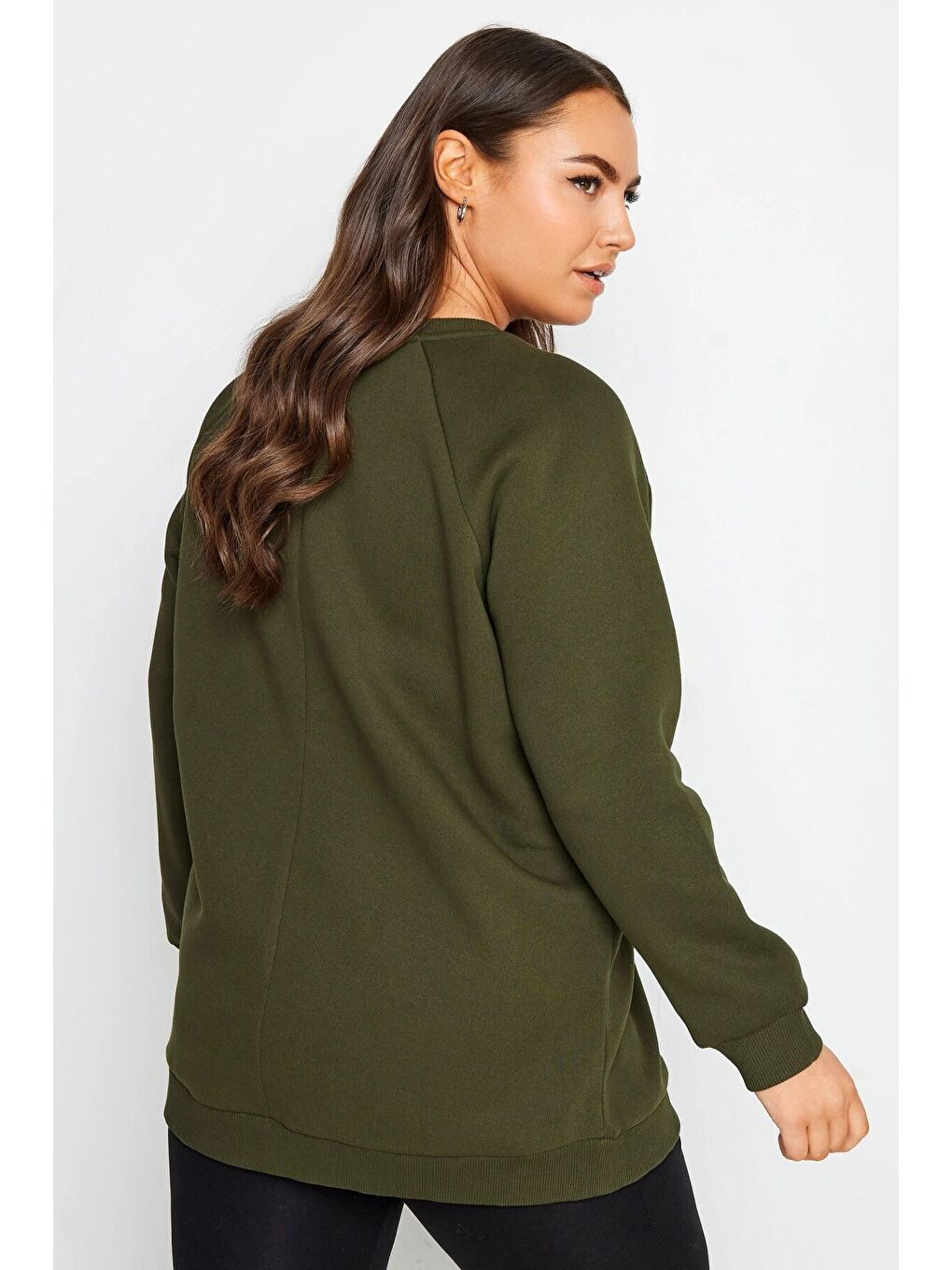 Haki Büyük Beden Bisiklet Yaka Kuşgözü Detaylı Uzun Kollu Sweatshirt 302830-4