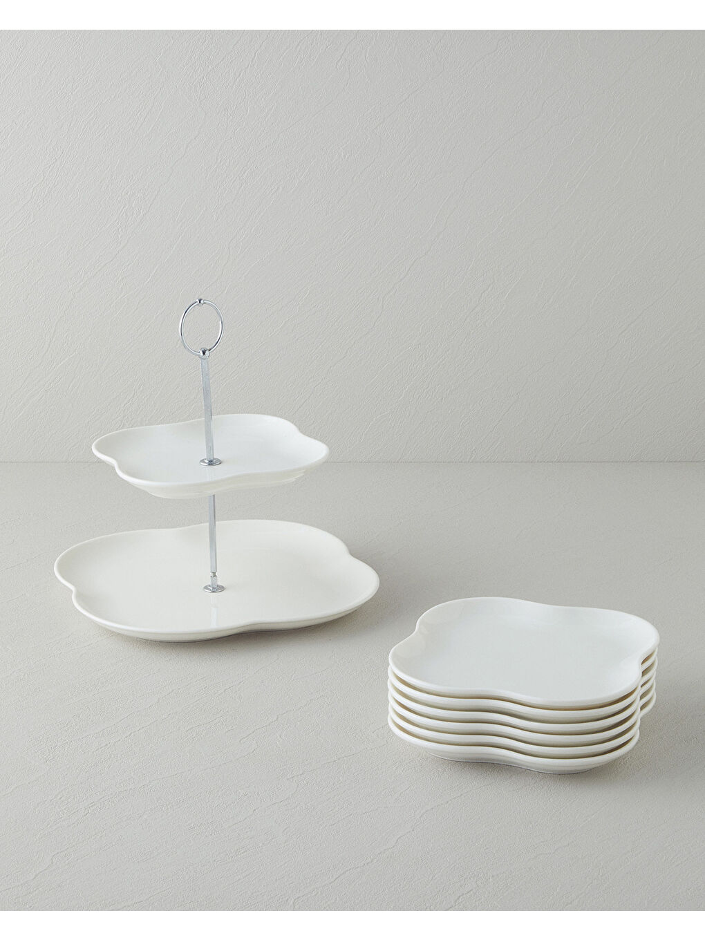 Flora Porselen Pasta Seti 9 parça 6 kişilik Beyaz