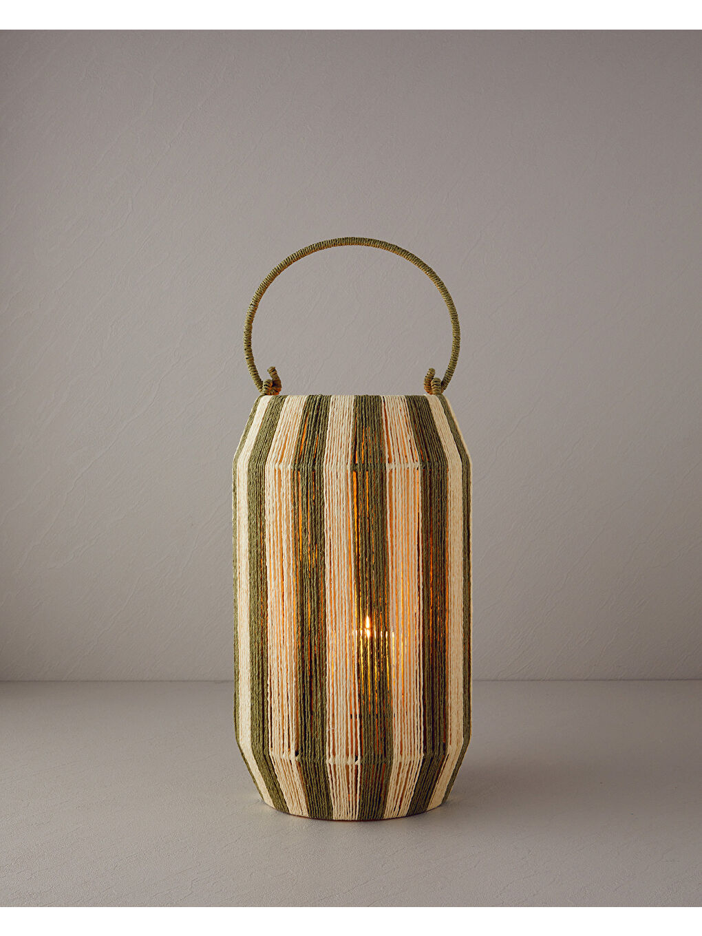 Colorful Striped Kağıt İp Fener Natural Yeşil-1