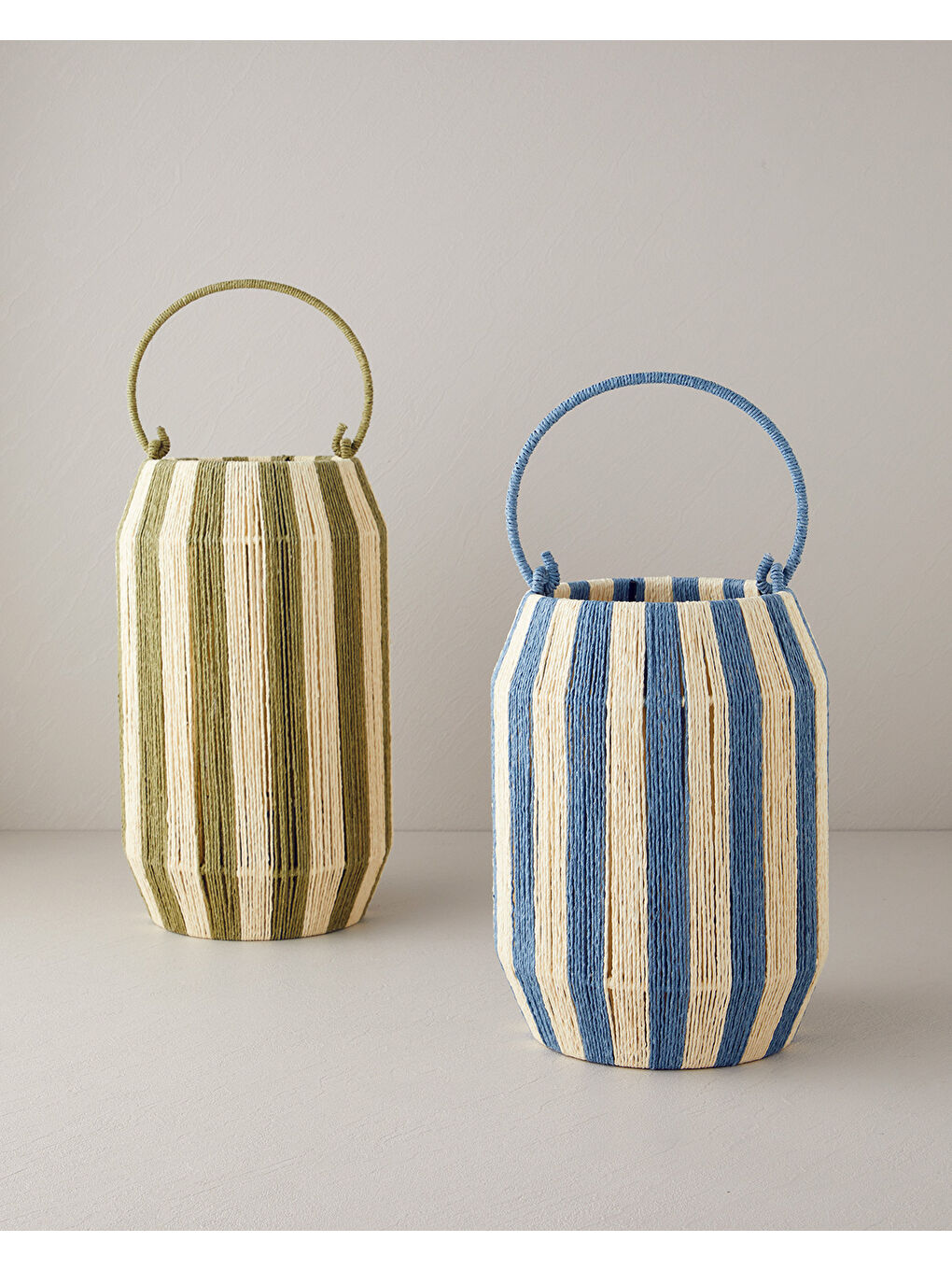 Colorful Striped Kağıt İp Fener Natural Yeşil-3