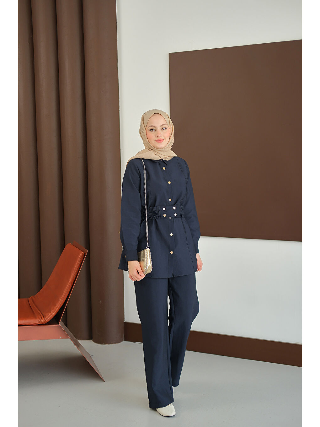 Kadın Kemer Detay Takım Lacivert
