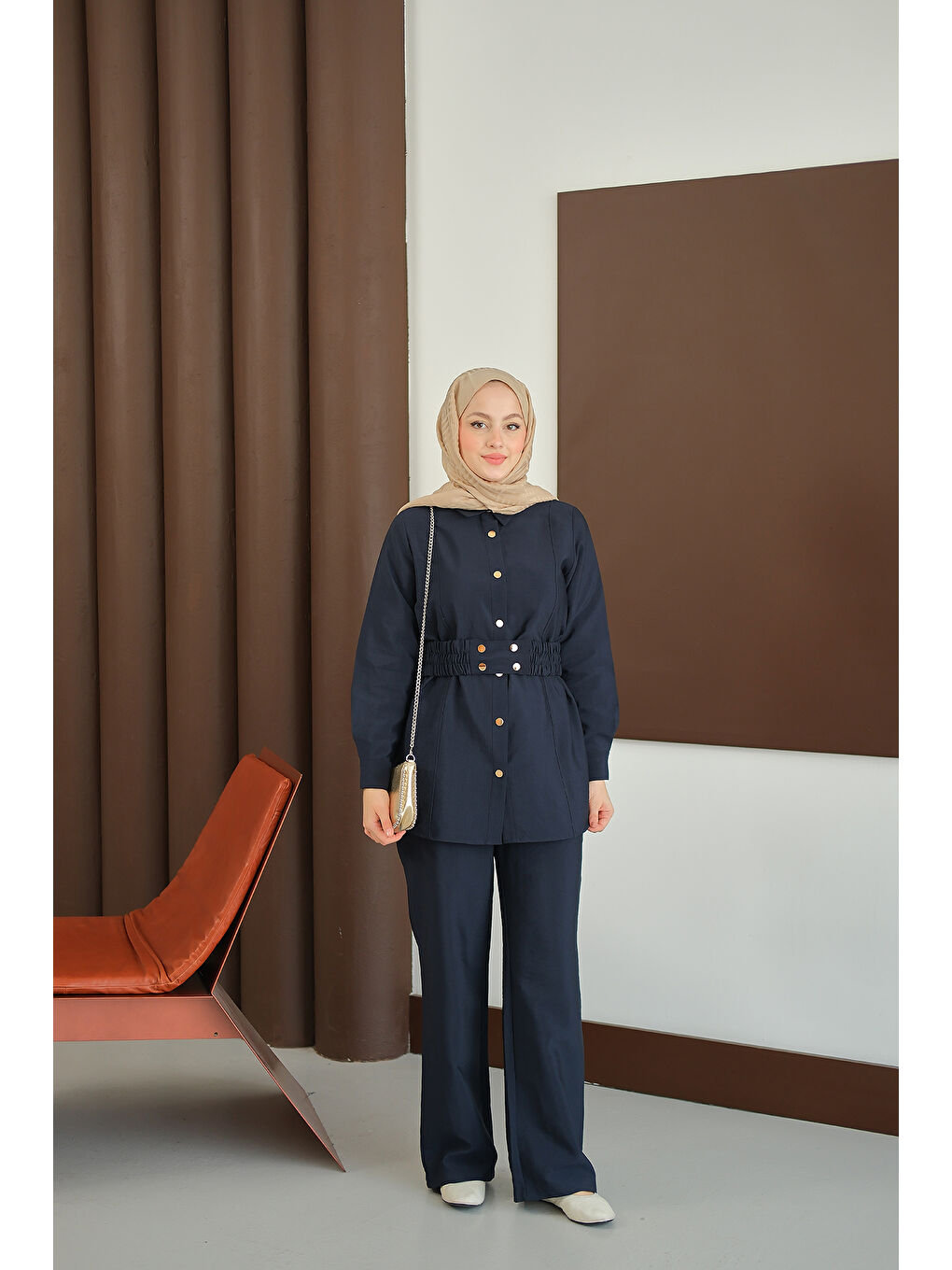 Kadın Kemer Detay Takım Lacivert-1