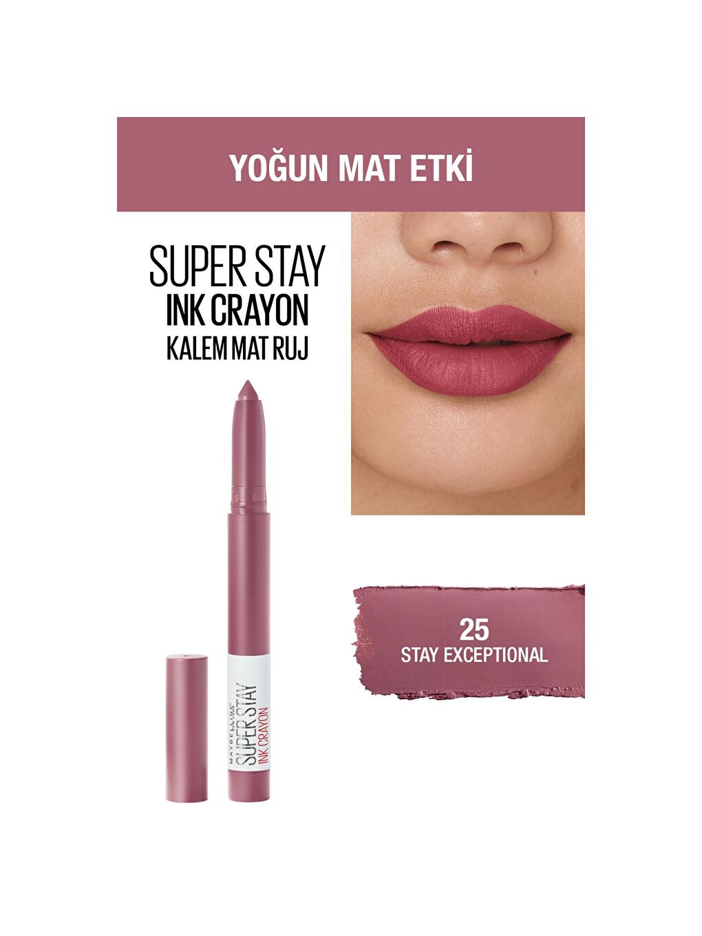 MAYBELLINE NEWYORK Mor Super Stay Ink Crayon Kalem Mat Ruj - 25 Stay Exceptional