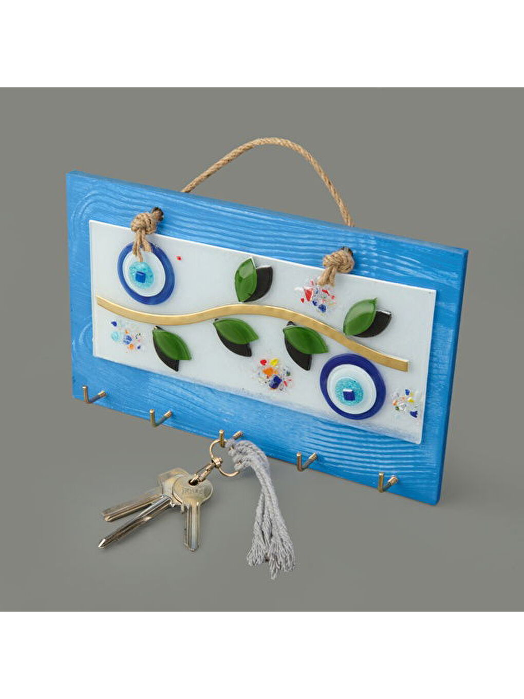 Deco Zeytin Anahtar Askısı - Mavi - 25 cm-3