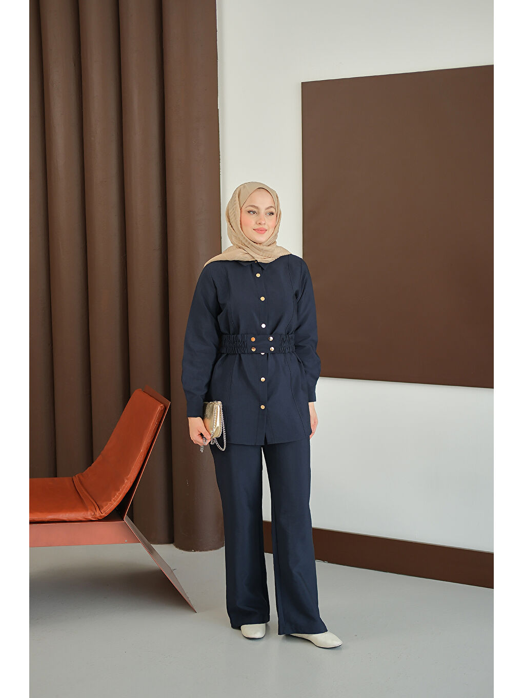 Kadın Kemer Detay Takım Lacivert-2