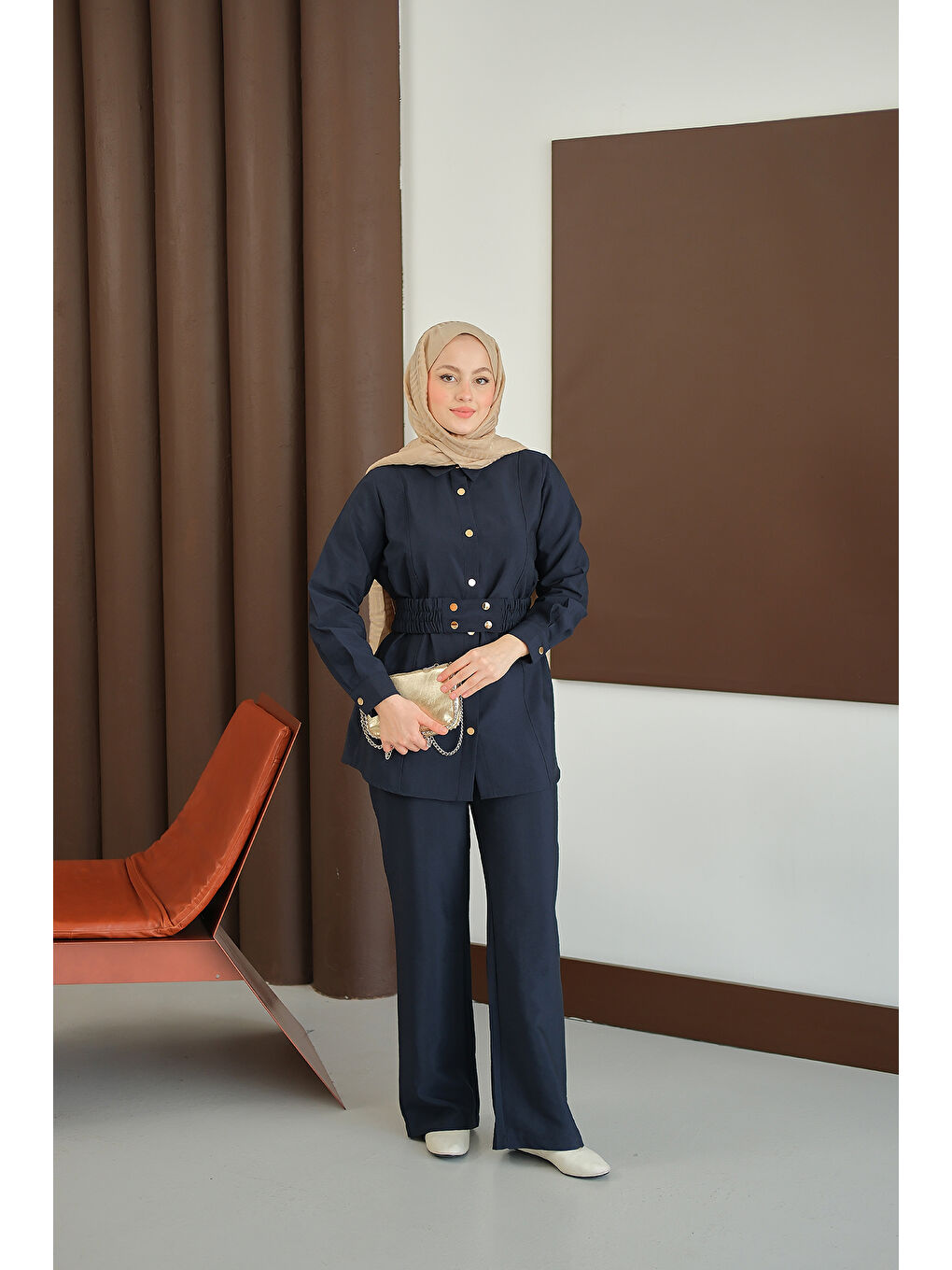 Kadın Kemer Detay Takım Lacivert-3