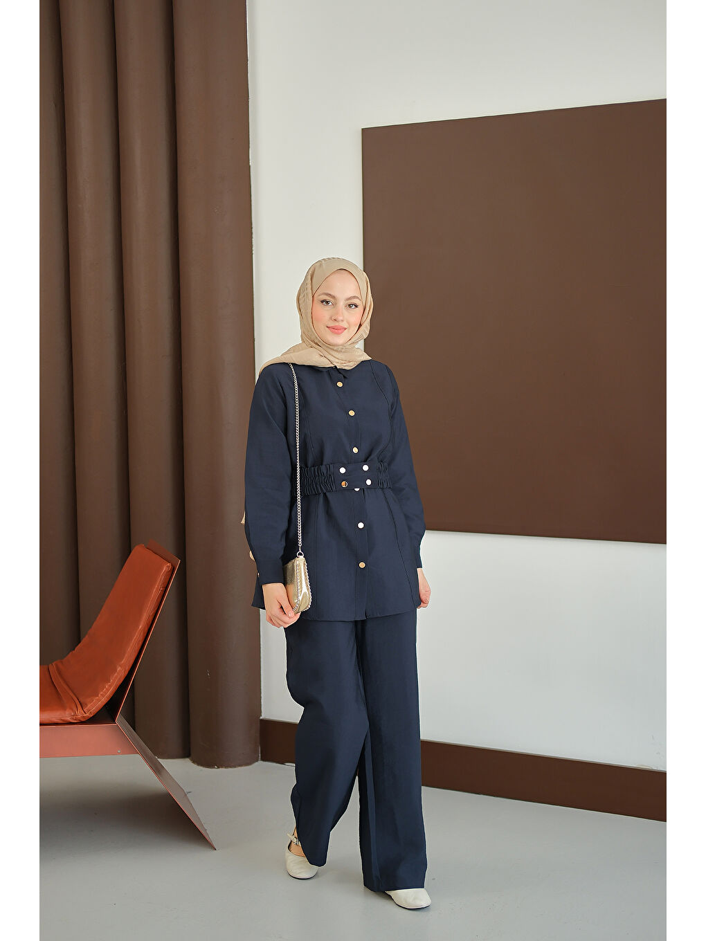 Kadın Kemer Detay Takım Lacivert-4
