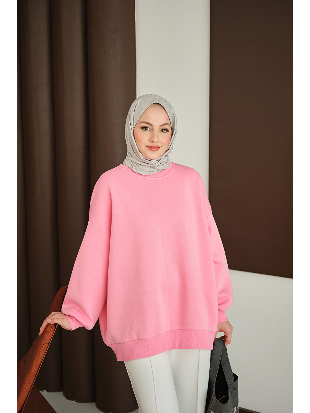 Kadın Bisiklet Yaka Sweat Pembe-1