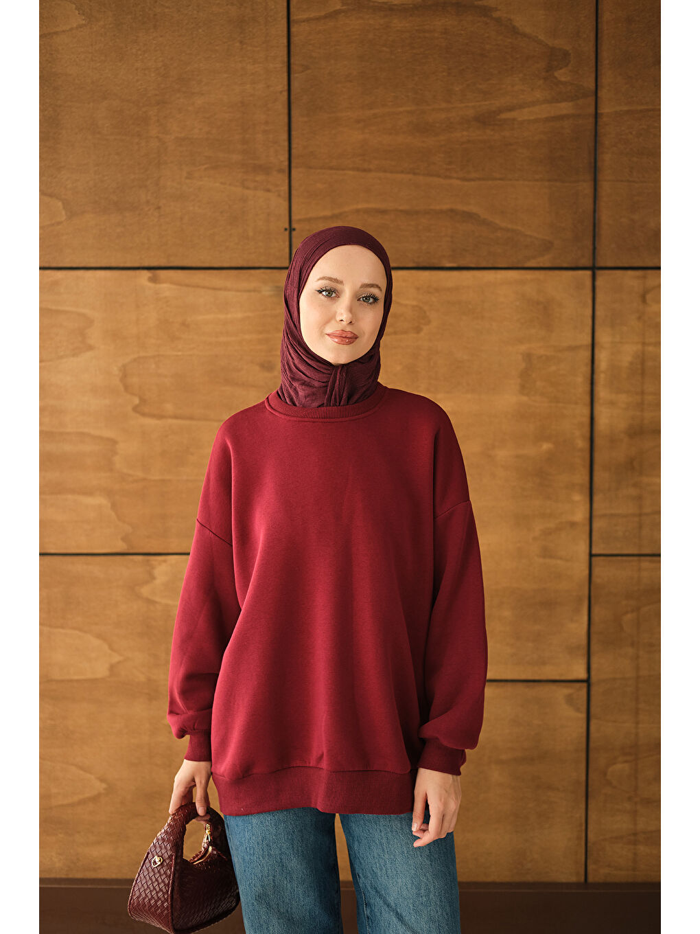 Kadın Bisiklet Yaka Sweat Bordo-2