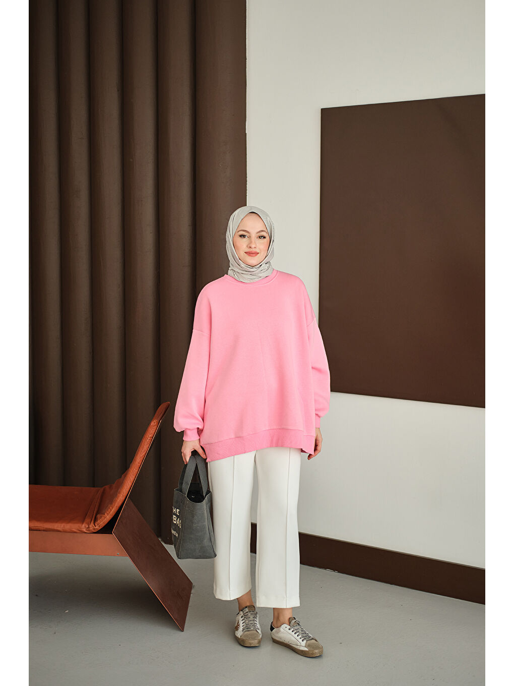 Kadın Bisiklet Yaka Sweat Pembe-3