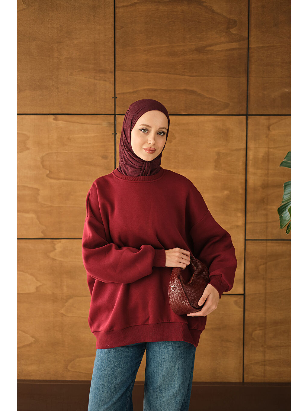 Kadın Bisiklet Yaka Sweat Bordo-3