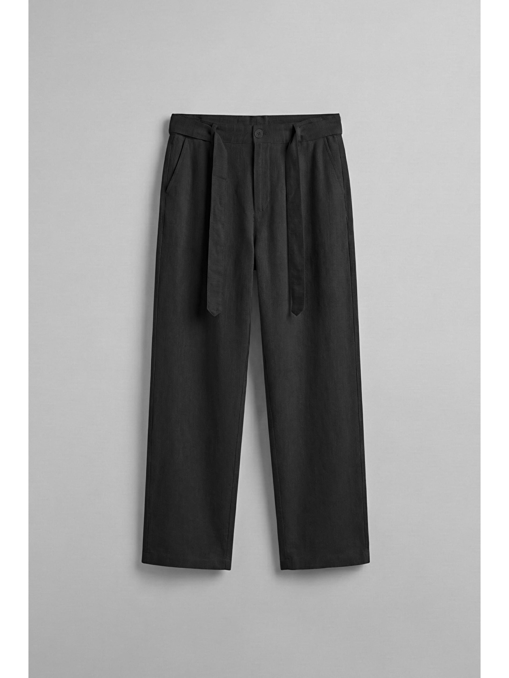 Erkek Baggy Kuşaklı Beli Lastikli Pamuklu Pantolon Siyah