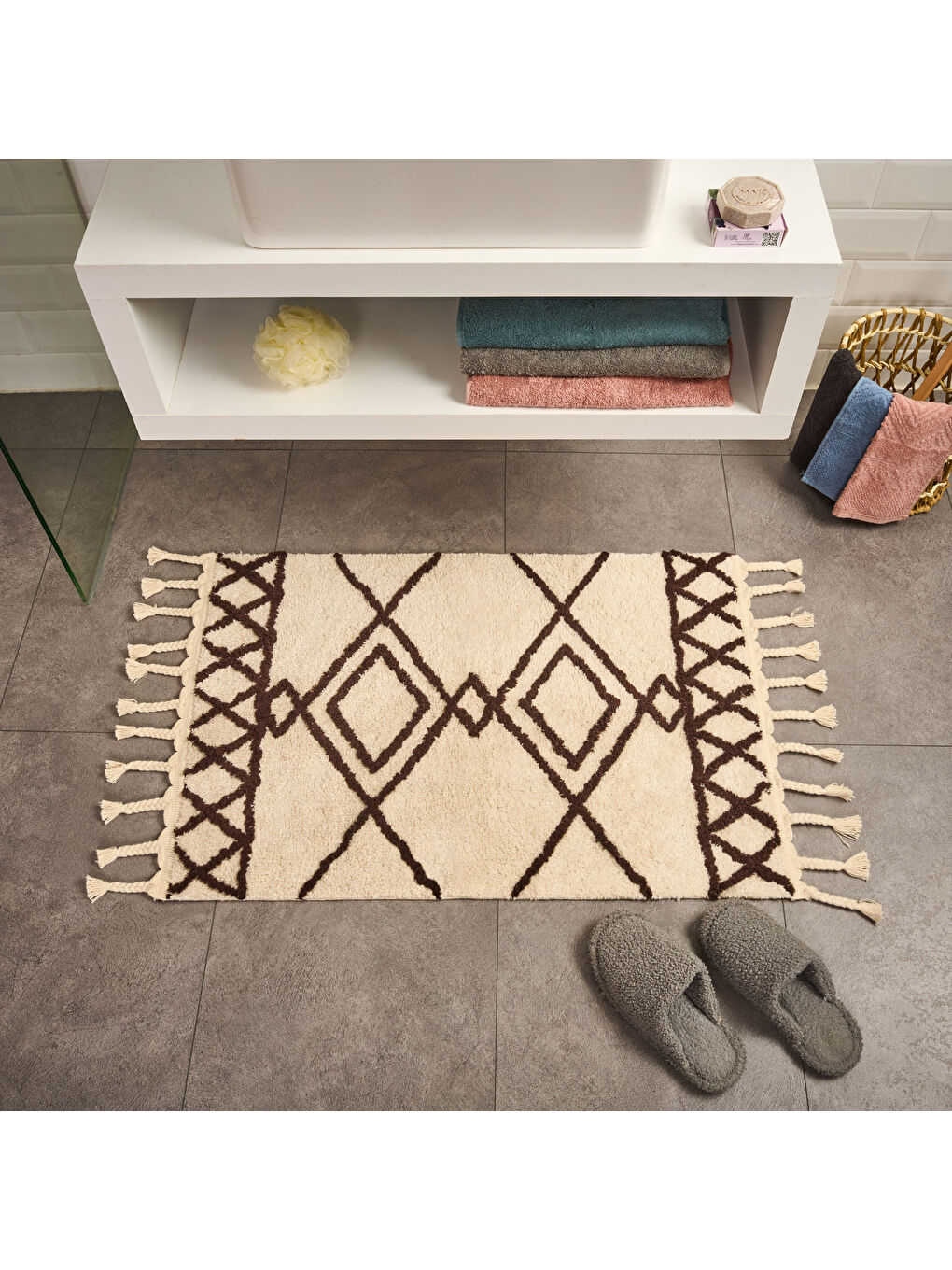 Soft Tufting Nora Banyo Paspası - Ekru / Renkli - 60x90 cm-1