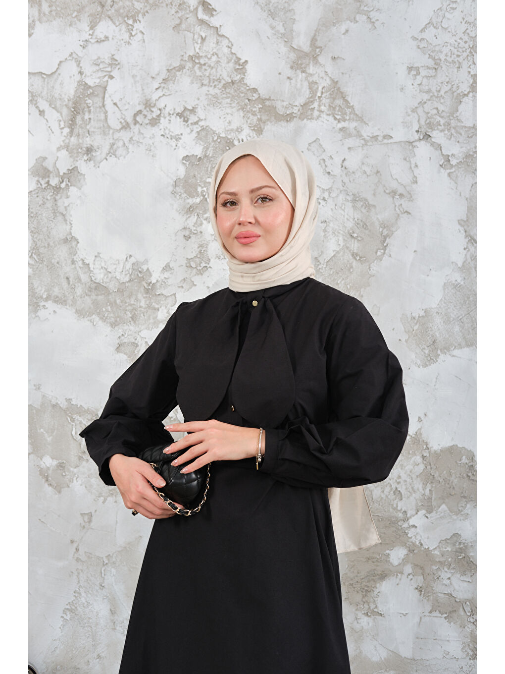 Kadın Bel Bağlamalı Elbise Siyah-1