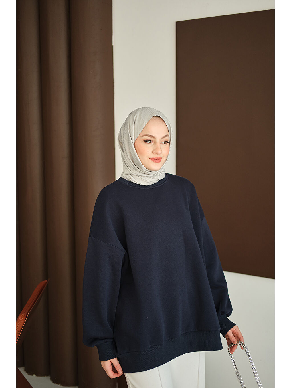 Kadın Bisiklet Yaka Sweat Lacivert-1