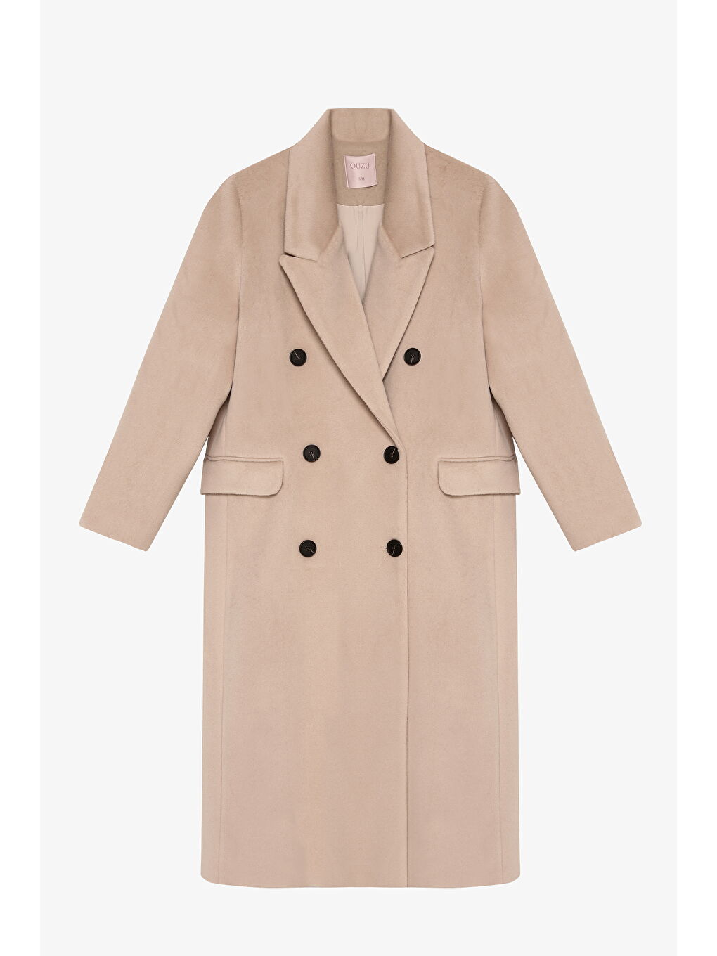 Bej Vatkalı Yırtmaçlı Uzun Kaşe Kaban Taş