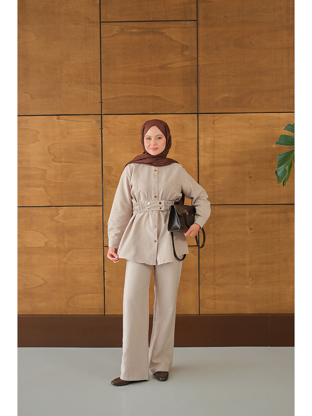 Ekru Kadın Kemer Detay Takım Krem-1