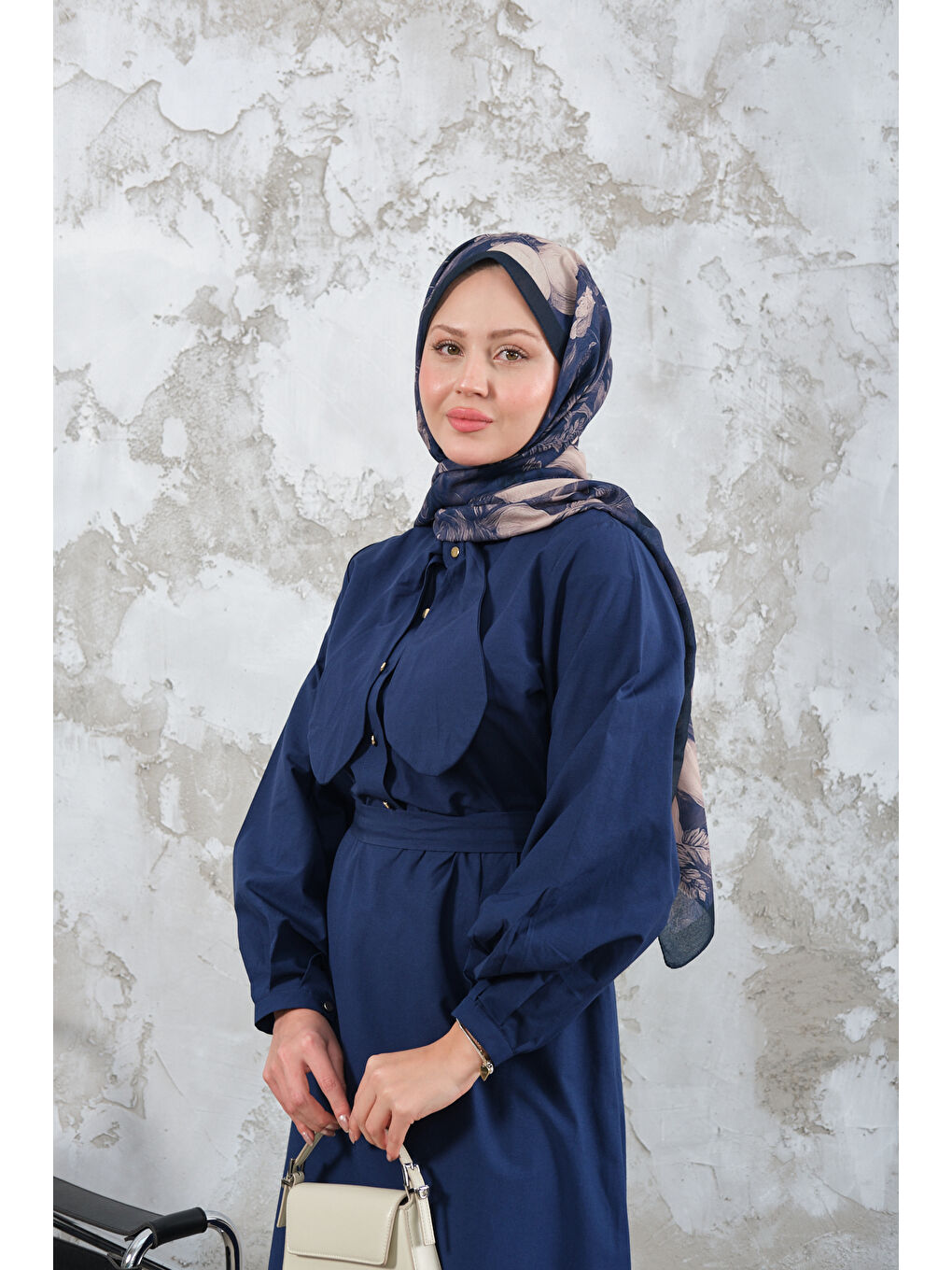 Kadın Bel Bağlamalı Elbise Lacivert-1