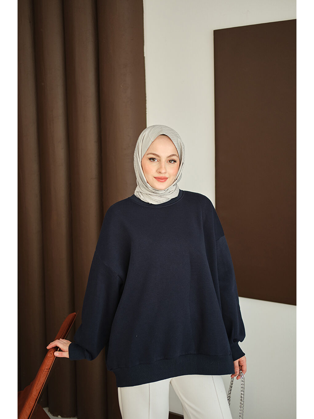 Kadın Bisiklet Yaka Sweat Lacivert-2