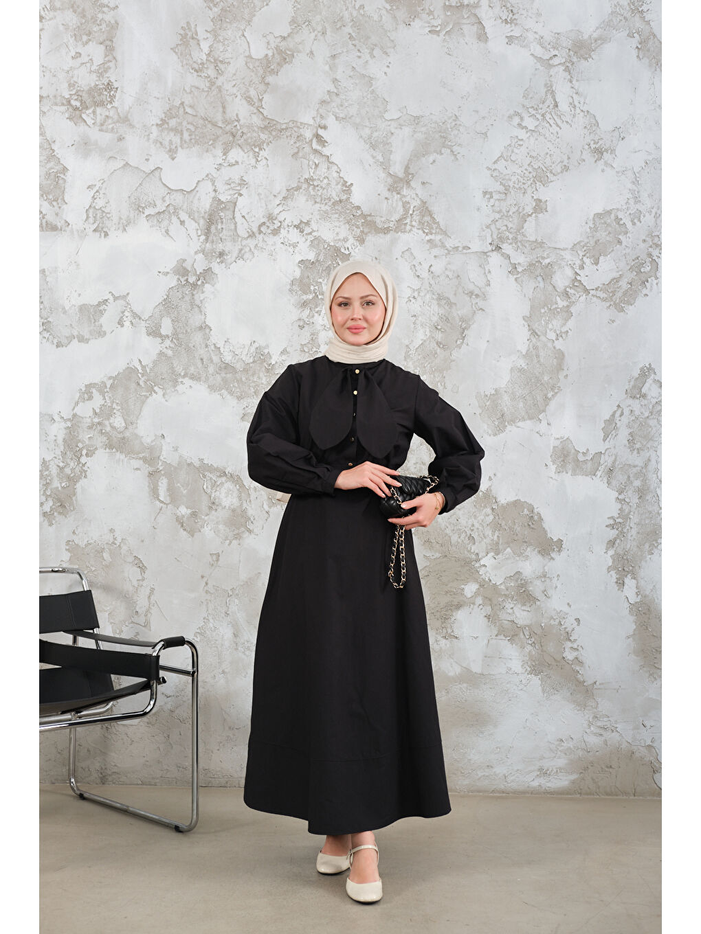 Kadın Bel Bağlamalı Elbise Siyah-3