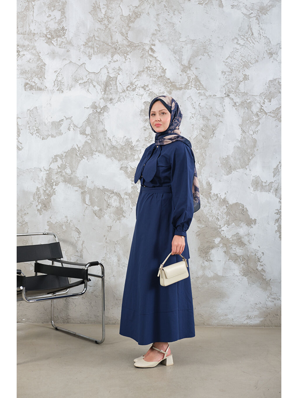 Kadın Bel Bağlamalı Elbise Lacivert-2