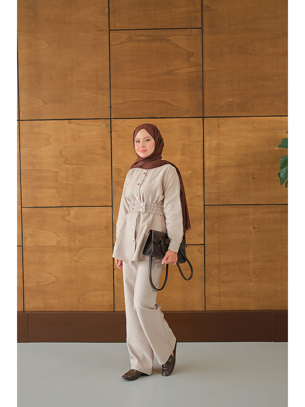Ekru Kadın Kemer Detay Takım Krem-2