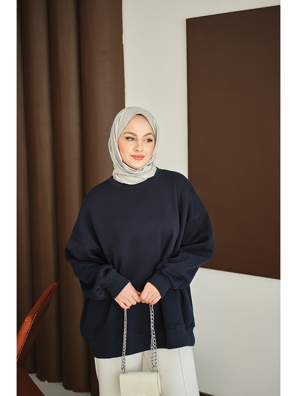 Kadın Bisiklet Yaka Sweat Lacivert-3