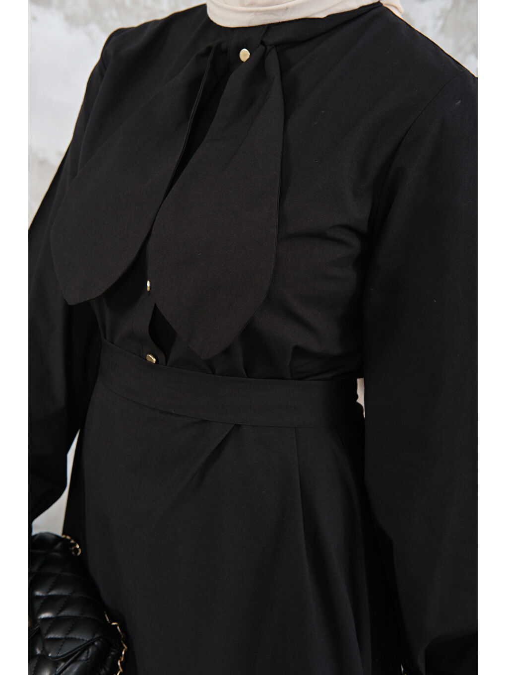 Kadın Bel Bağlamalı Elbise Siyah-4