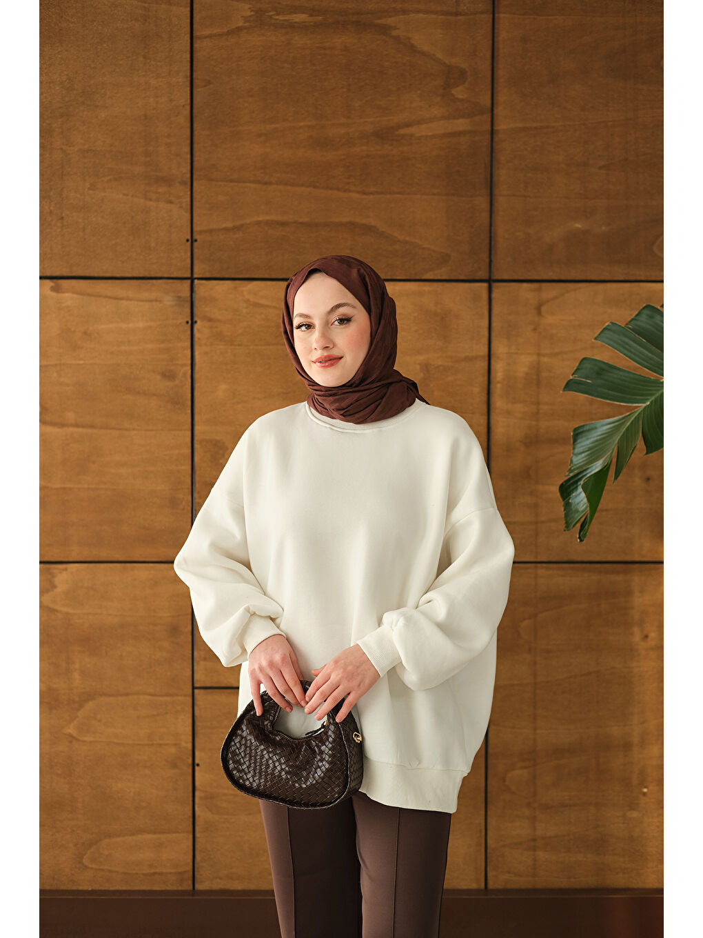 Kadın Bisiklet Yaka Sweat Beyaz-2