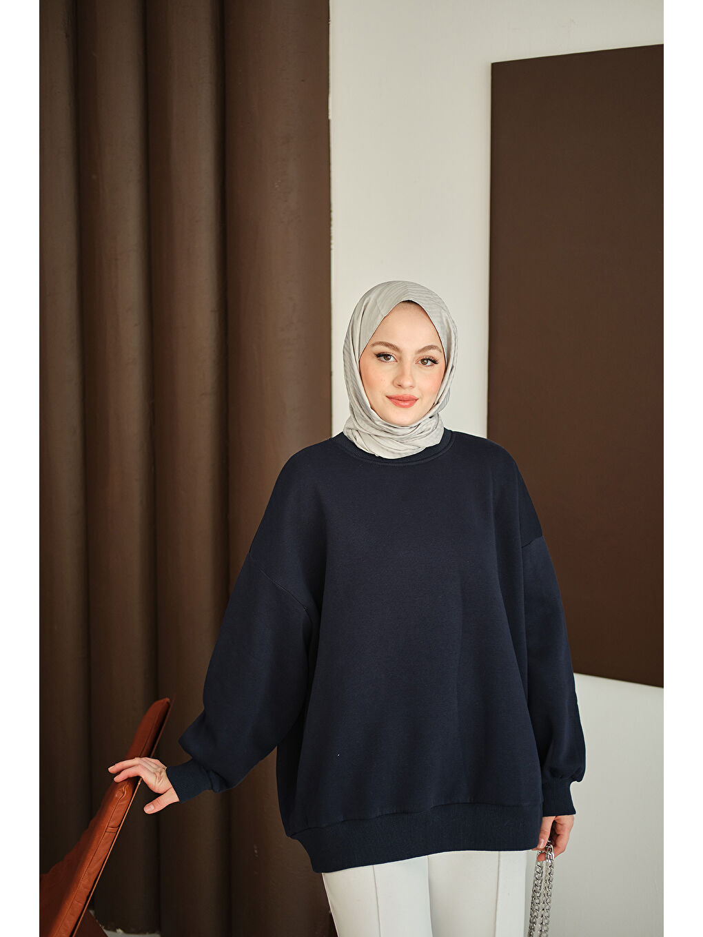 Kadın Bisiklet Yaka Sweat Lacivert-4