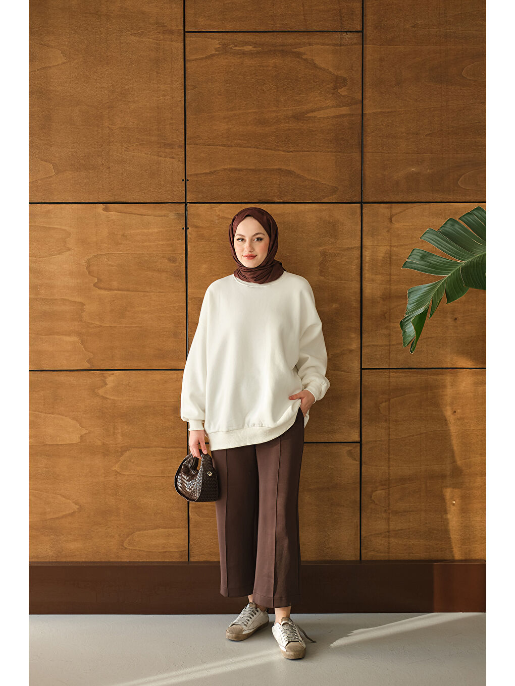 Kadın Bisiklet Yaka Sweat Beyaz-3