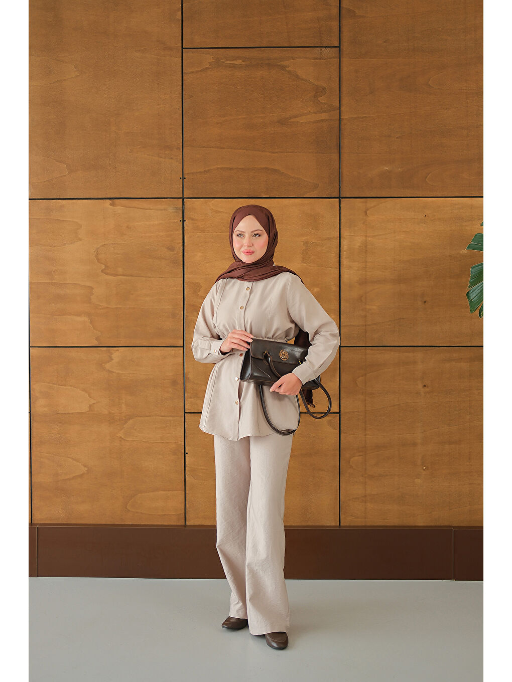 Ekru Kadın Kemer Detay Takım Krem-4