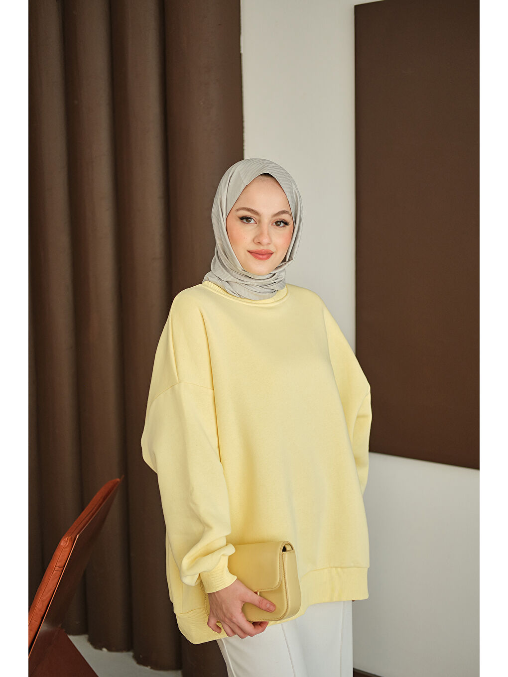 Kadın Bisiklet Yaka Sweat Sarı-1