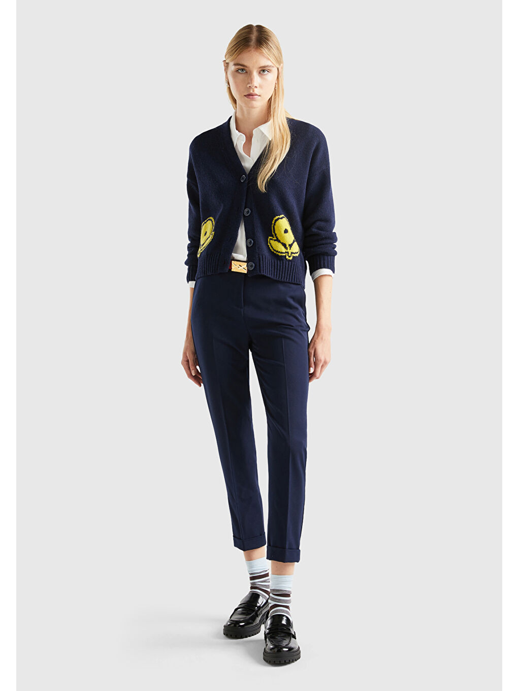 Kadın Lacivert Poliviskoz Regular Fit Duble Paça Pantolon-4