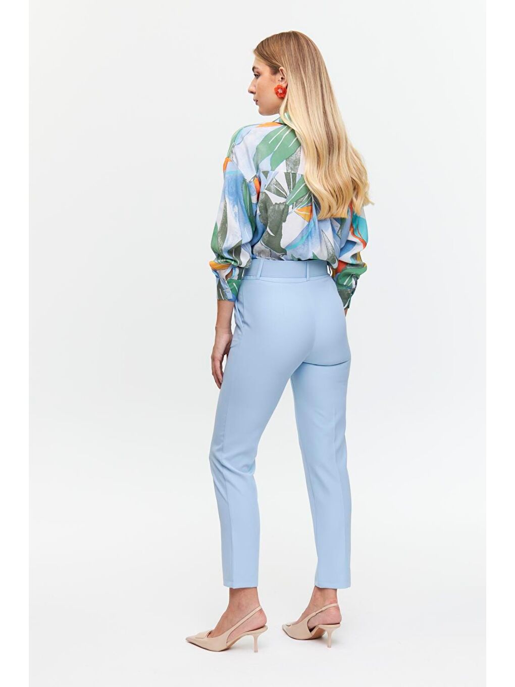 Kaplama Kemerli Bebe Mavi Kadın Pantolon-4