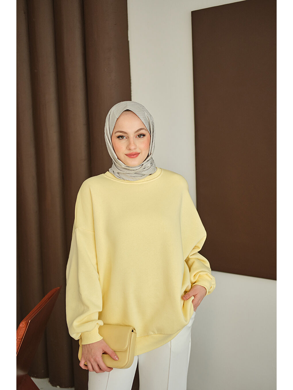 Kadın Bisiklet Yaka Sweat Sarı-2