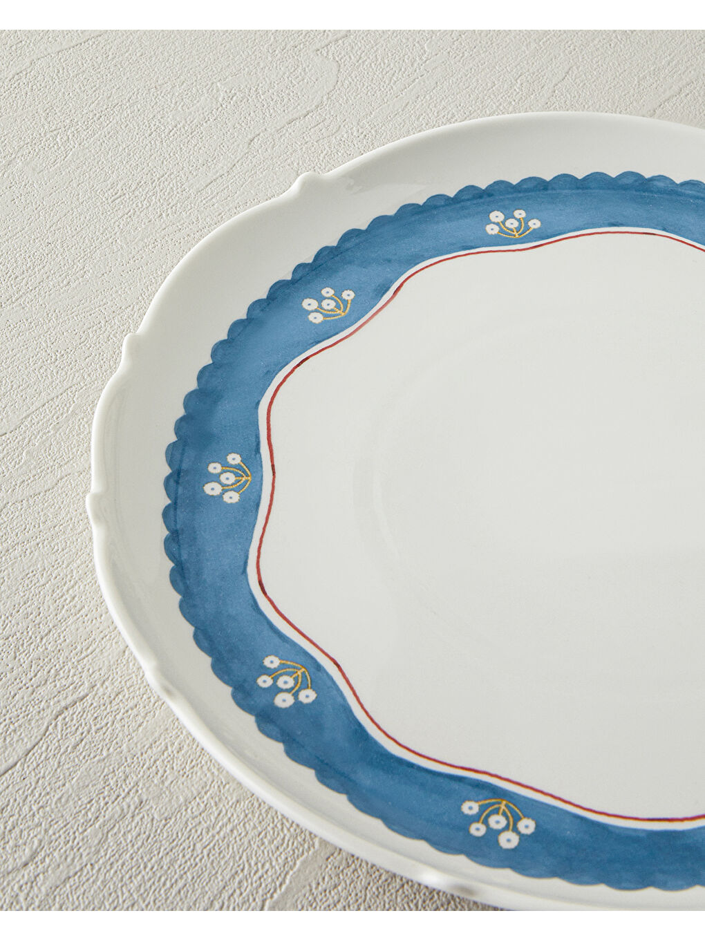 Retro Charm New Bone China Servis Tabağı 27 cm Beyaz - Mavi-2