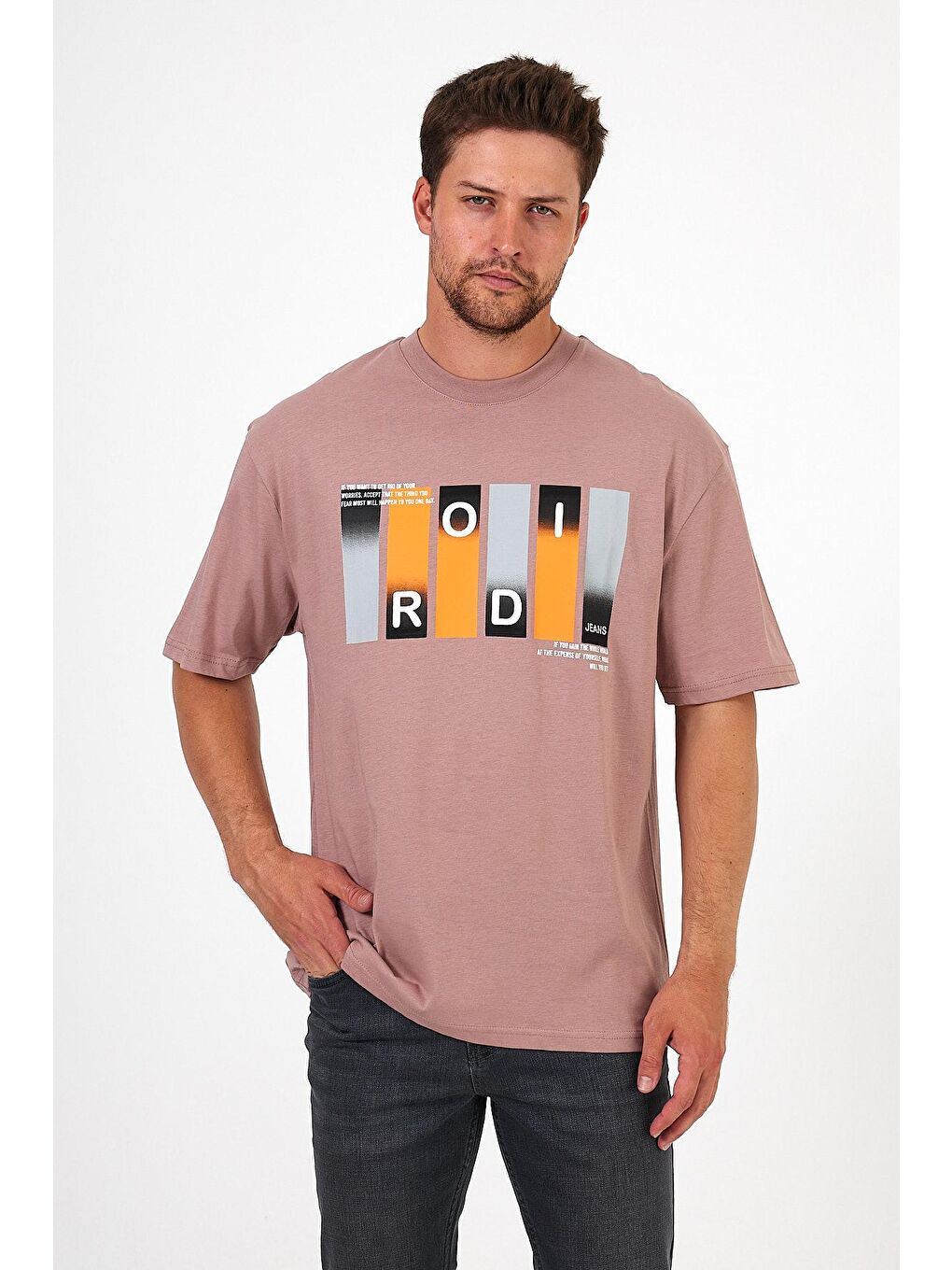 Pembe Bisiklet Yaka Baskılı Erkek Tişört 7028