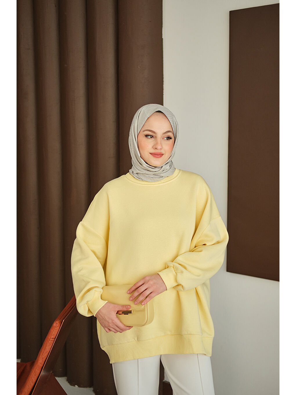 Kadın Bisiklet Yaka Sweat Sarı-3