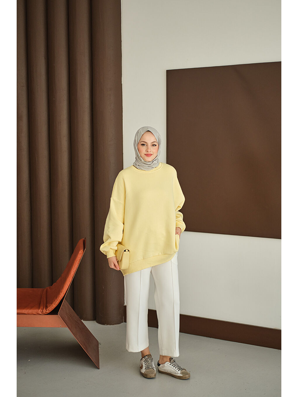 Kadın Bisiklet Yaka Sweat Sarı-4