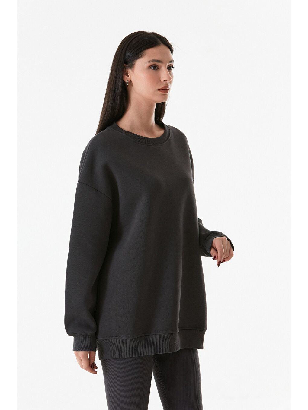 Fullamoda Antrasit 3 İplik Basic Bisiklet Yaka Sweatshirt - 2