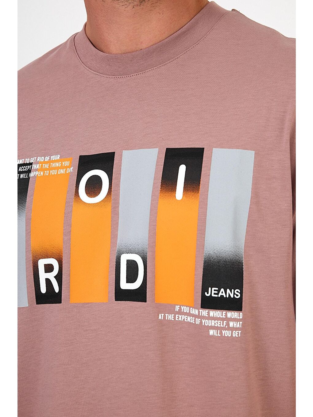 Pembe Bisiklet Yaka Baskılı Erkek Tişört 7028-2